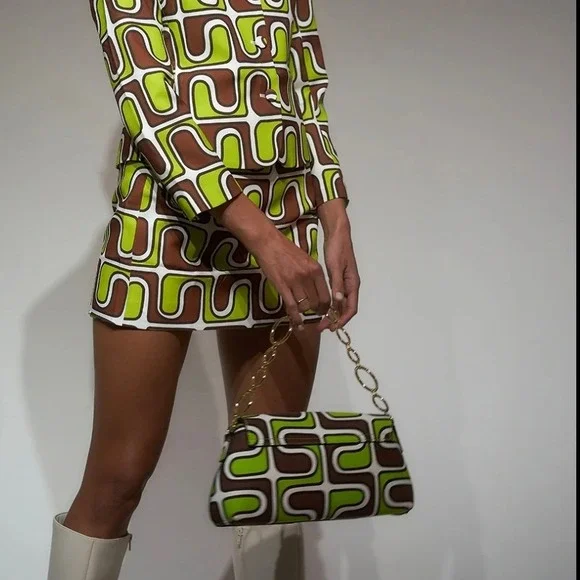 Dyspnea Artpop Bag Green Brown Retro Geometric Gold Chain Shoulder Bag NIB - Picture 2 of 6